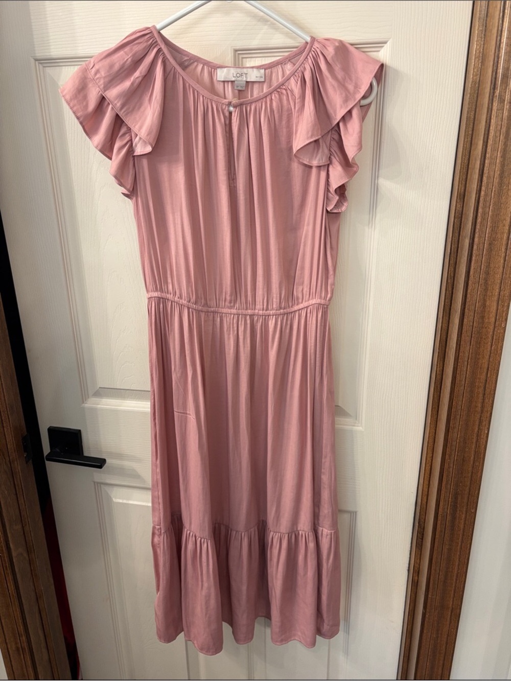 LOFT Pink Ruffle Sleeve Maxi Dress